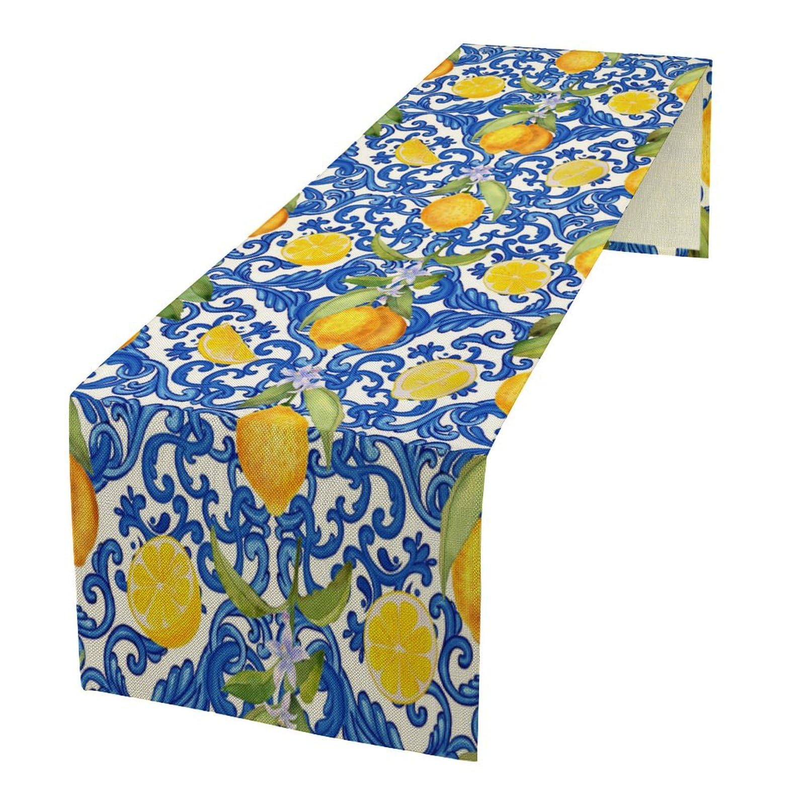 Table Runner Shelifestyle Italy Blue Tile Lemon 33x230cm
