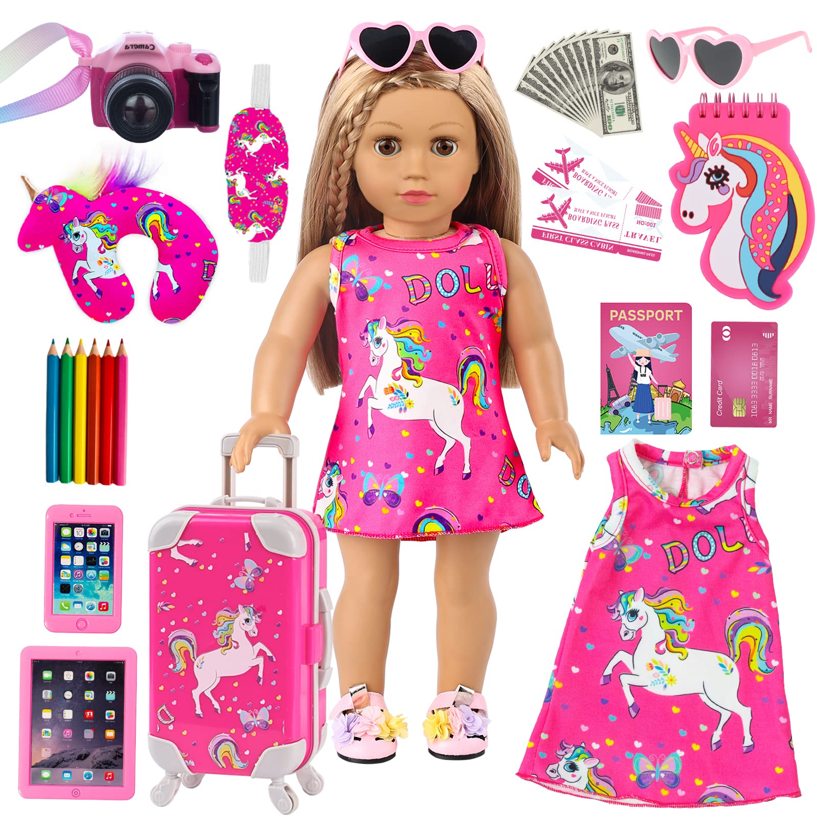 Conjunto De Viagem Para Bonecas, Roupas E Acessórios, Zqdoll American, 18 Polegadas