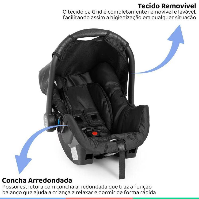 Bebê Conforto Galzerano Grid 8184 De 0 Até 13 Kg Suporte Acopla No Carrinho Duolee 1085 Preto - imagem 4