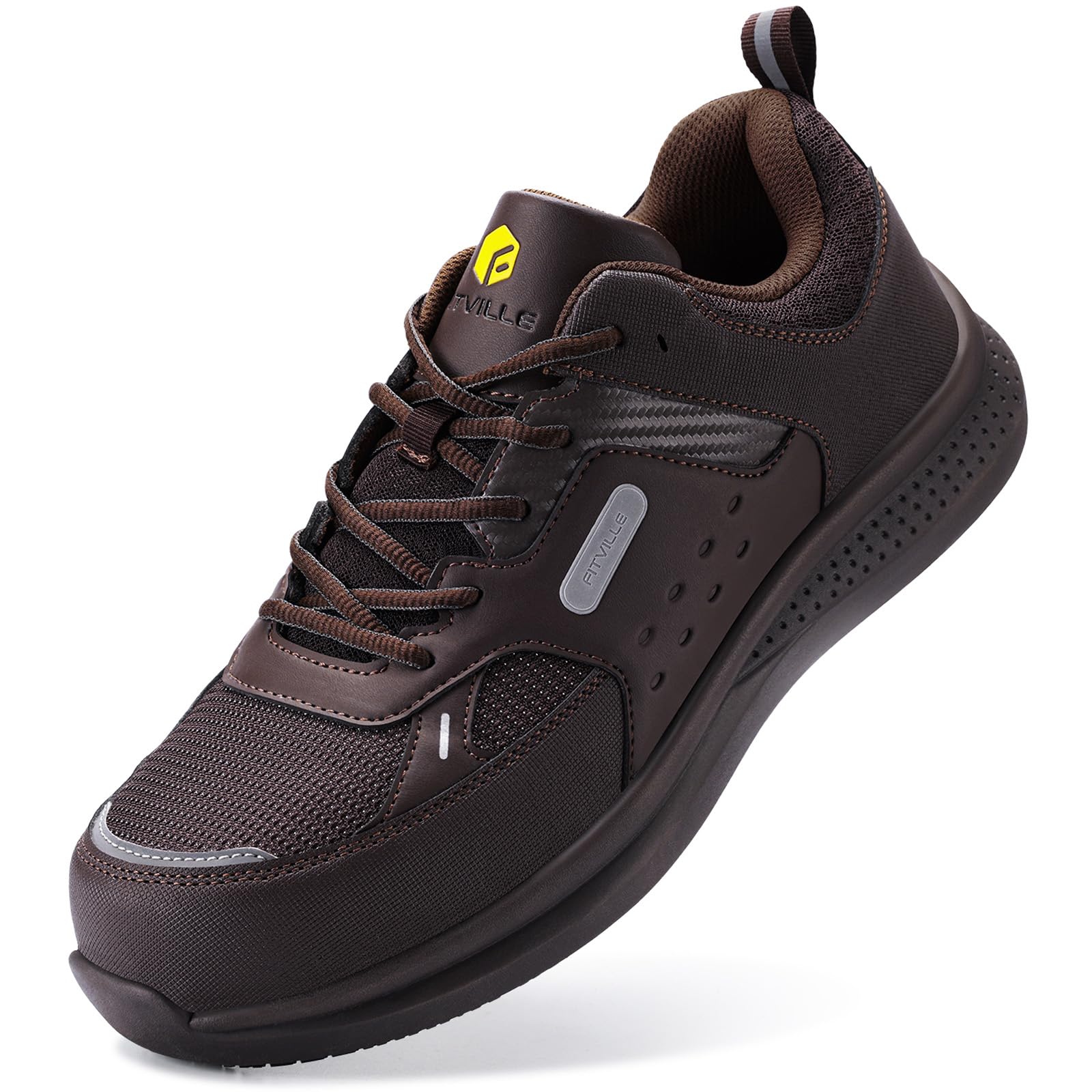 Sapatos Fitville Wide Steel Toe, Couro Impermeável, Masculinos, Marrons