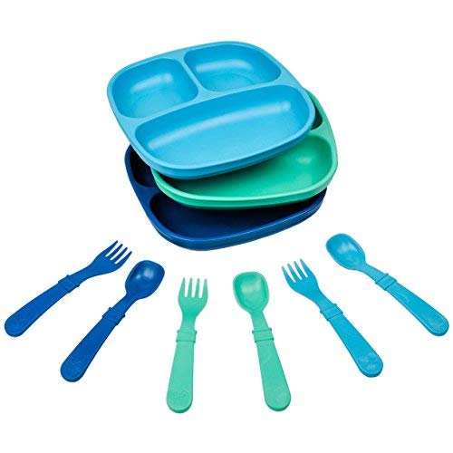 Conjunto De Refeições Re-play De 3 Pratos Divididos Com Utensílios True Blue Usa