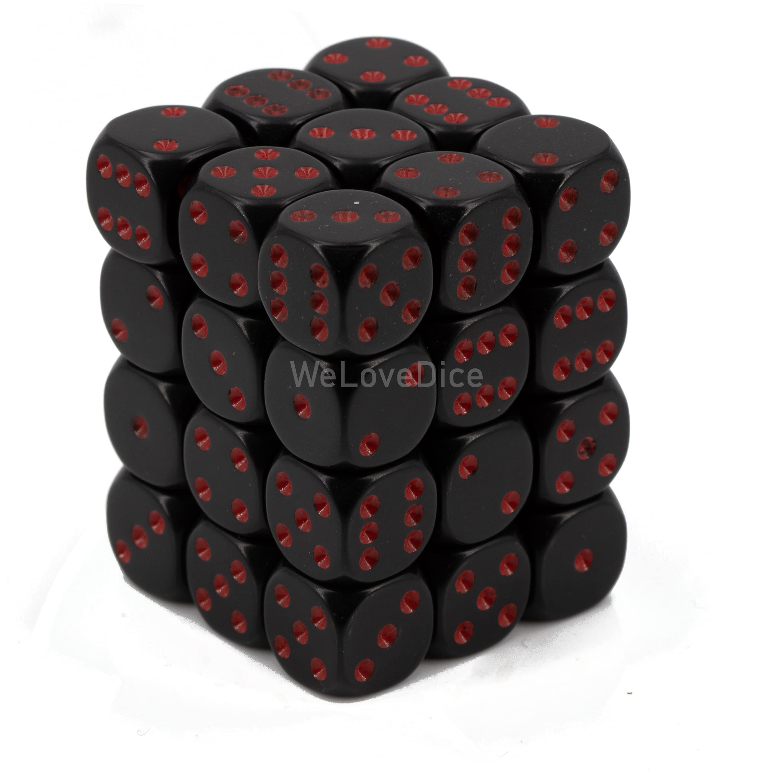 Dice Chessex Opaque 12 Mm D6 Preto Com Bloco De Dados Vermelho X36