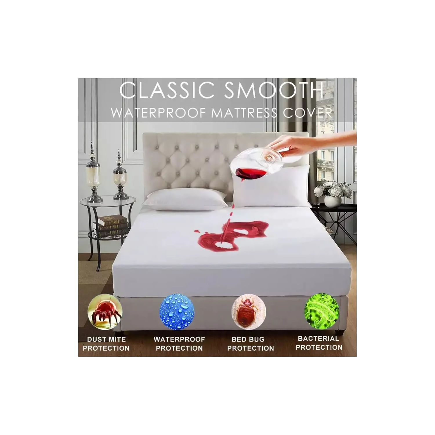 Capa De Colchão Impermeável 1 Lugar Branca 90x190x37 Cm