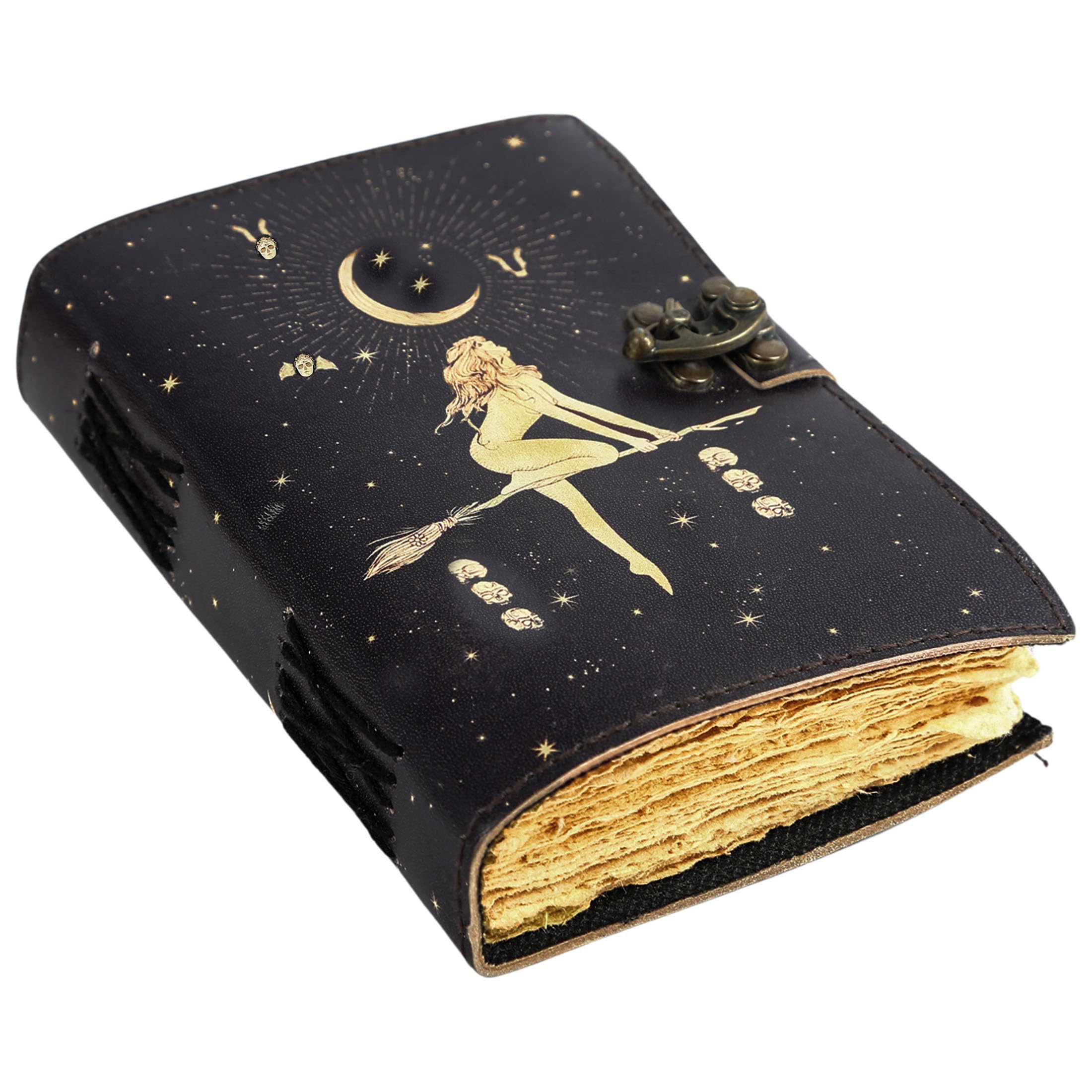 Sol Celestial &amp; Lua Diário De Couro Vintage Feito À Mão • De