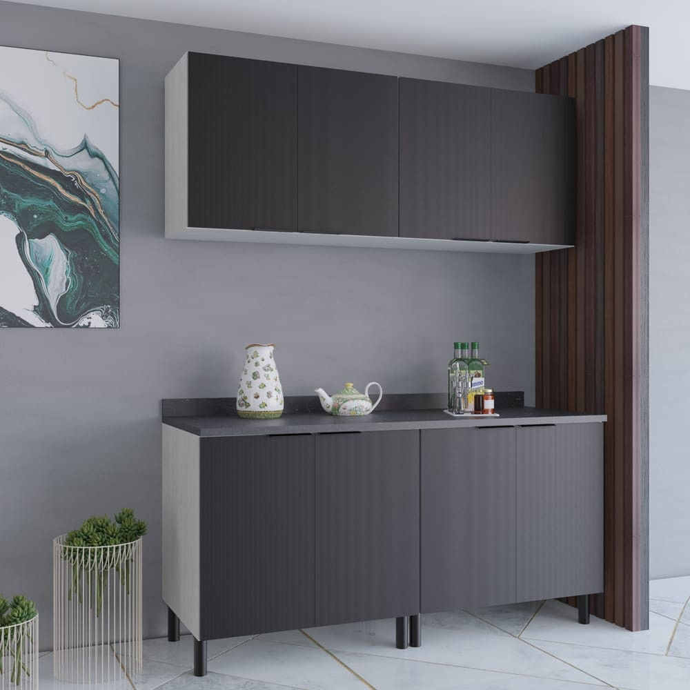 Cozinha Compacta Bartira Rubi Com 8 Portas, Balcão Duplo