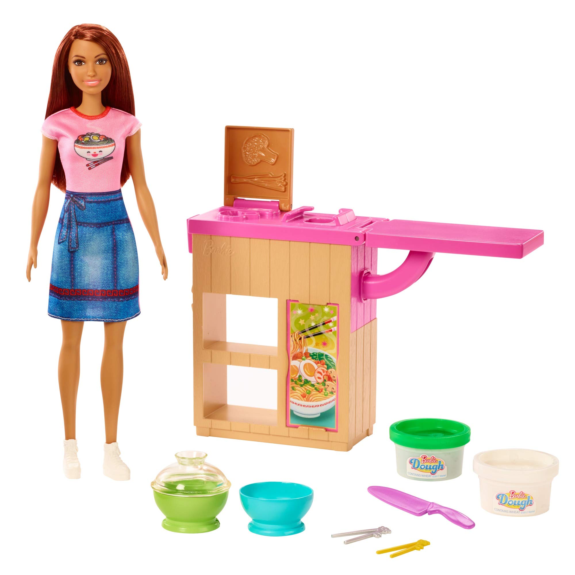 Playset Barbie Noodle Bar Com Boneca Morena, Estação De Trabalho