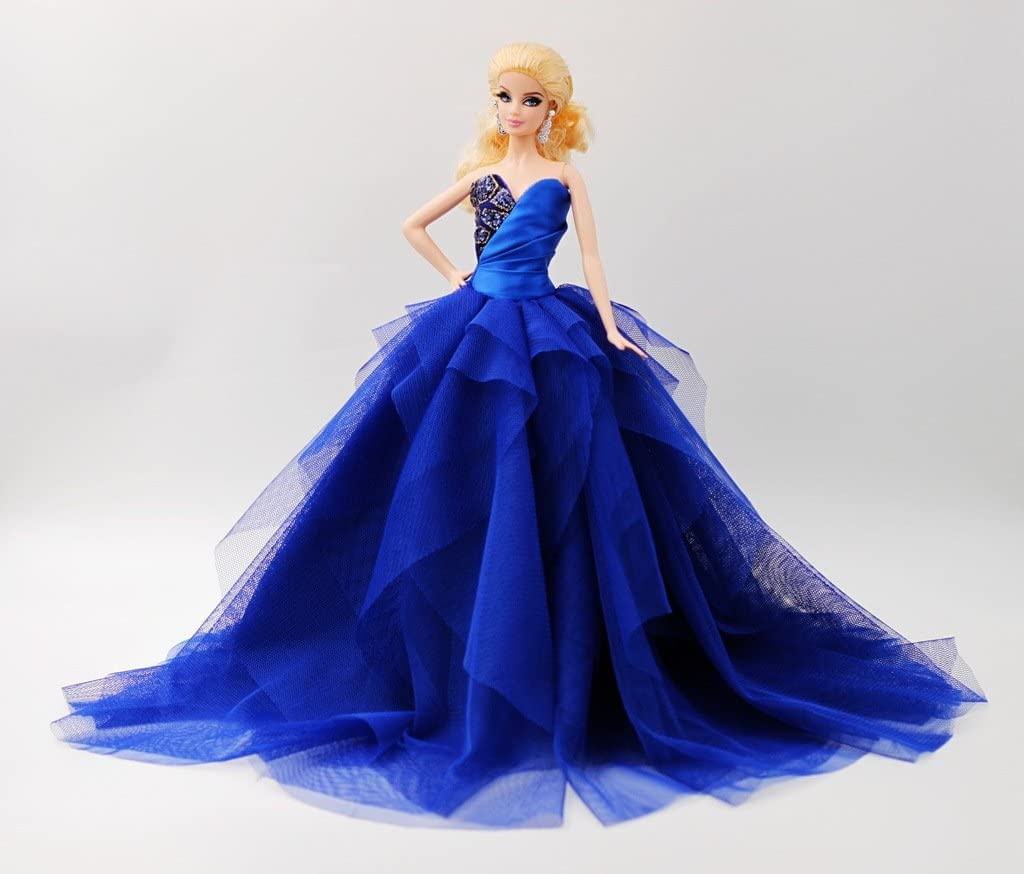 Vestido Cora Gu Feito À Mão Em Azul Safira Para 12 Bonecas