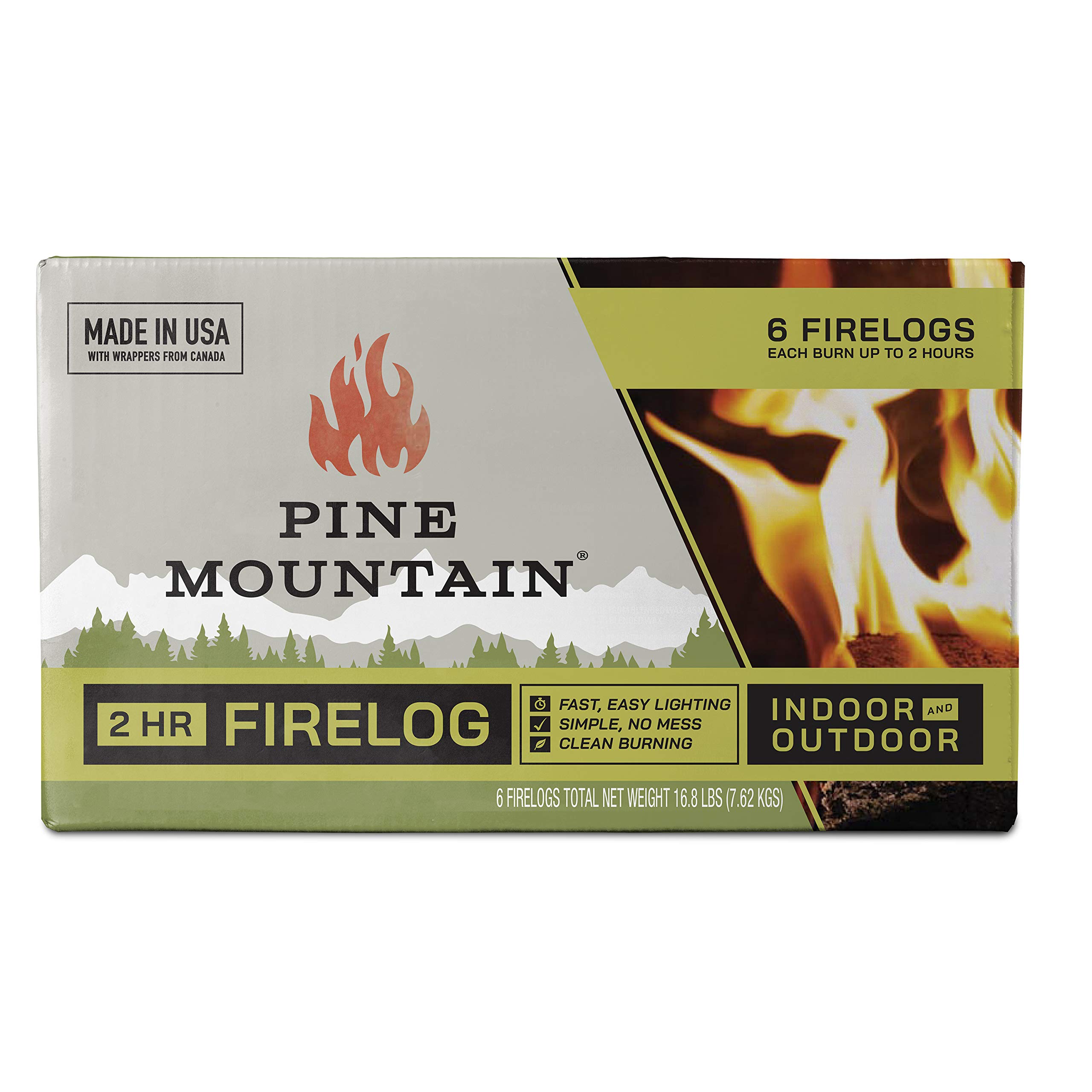 Pacote Com 6 Firelogs Pine Mountain Traditional, Queima De 2 Horas