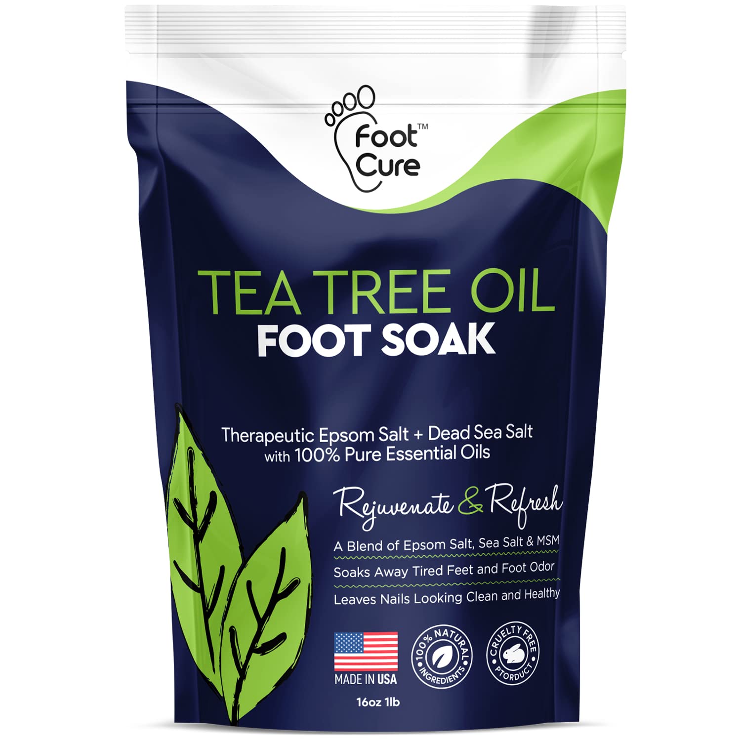 Foot Soak Tea Tree Oil Epsom Salt Para Reparação De Unhas Dos Pés 480 Ml