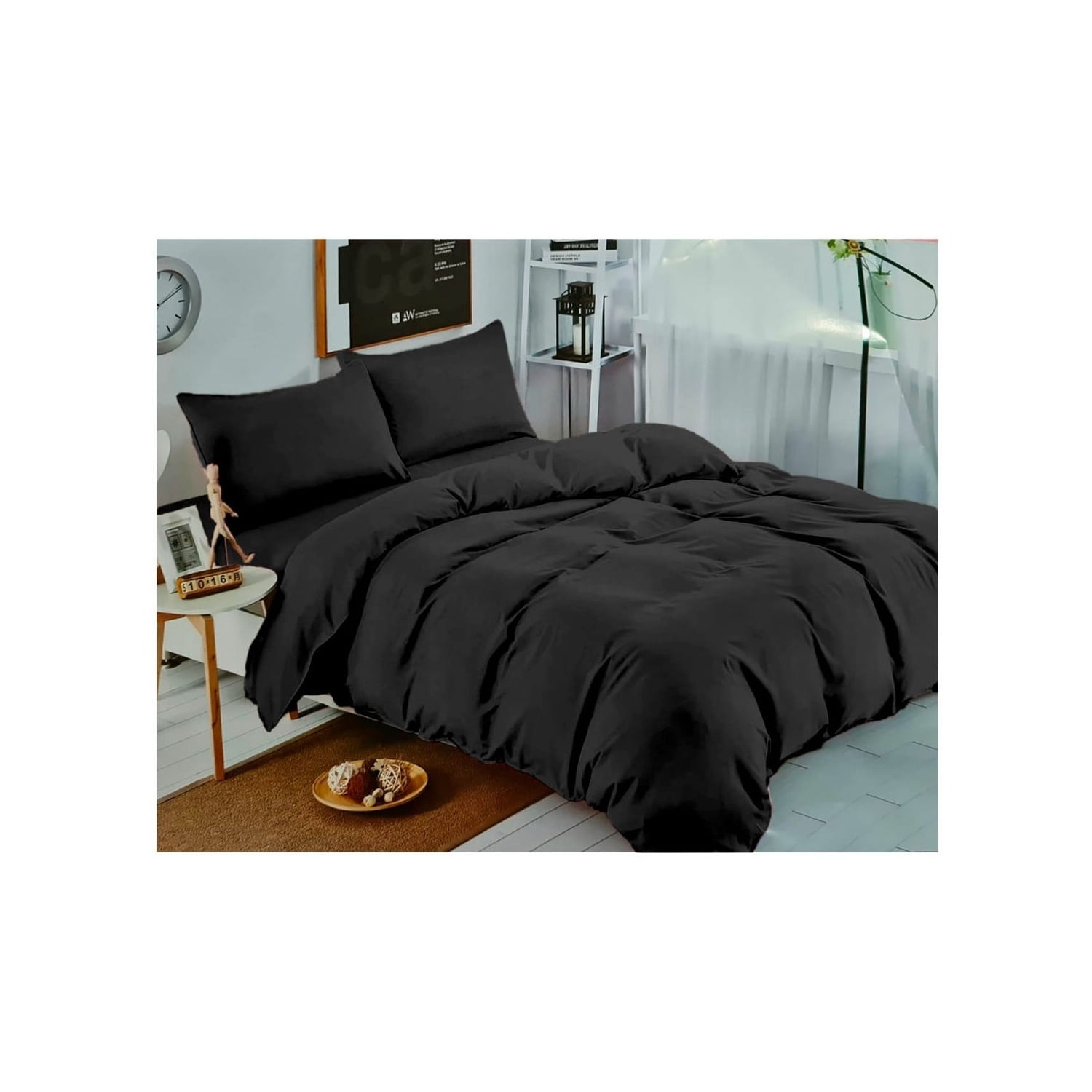 Conjunto De Lençóis Preto Unicolor 2.0 Squares (queen) 144 Thread Con