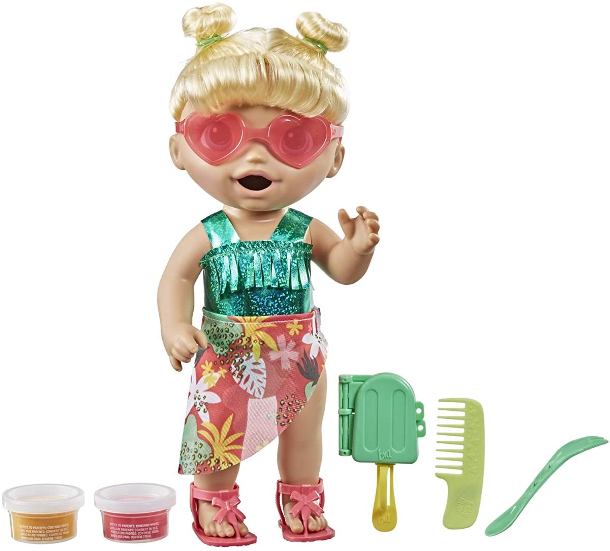 Baby Alive Sunshine Snacks Doll, Eats and Poops, Summer-Themed Waterplay Baby Doll, Ice Pop Mold, Toy for Kids Ages 3 and Up, Blonde Hair