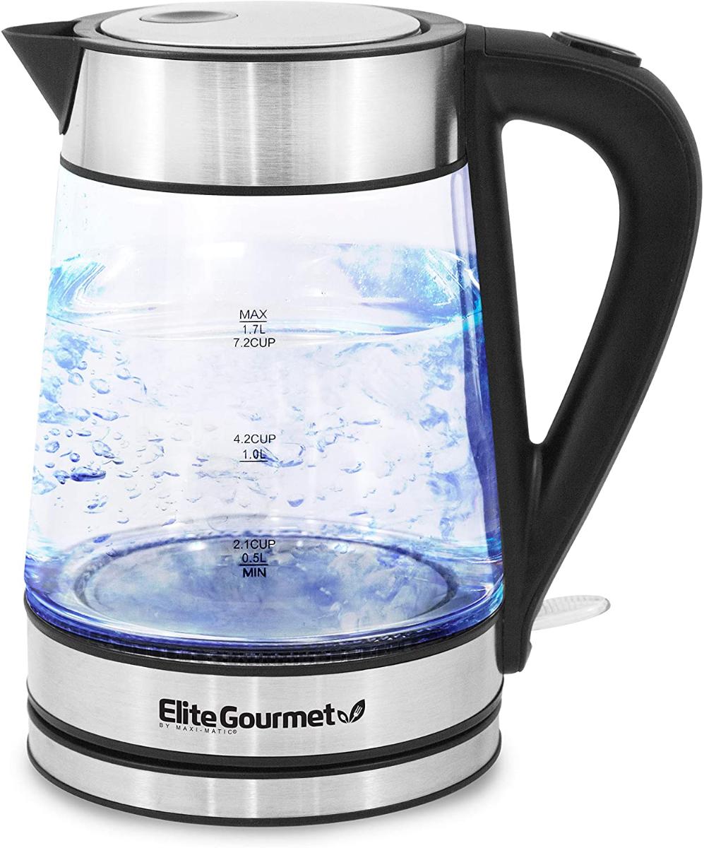 Elite Platinum EKT-602 BPA Vidro Livre Ultimate Electric Chaleira Sem Fio 360° Base, Interior elegante de LED Azul, Função de desligamento automá