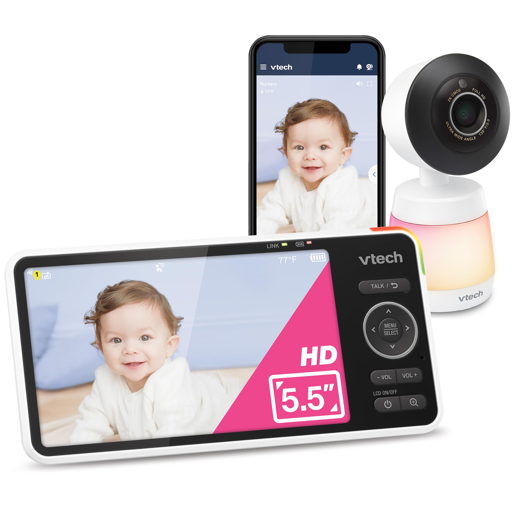Monitor De Bebê Vtech Smart Wifi 2k Com Câmera Hd Ips De 5,5 Polegadas