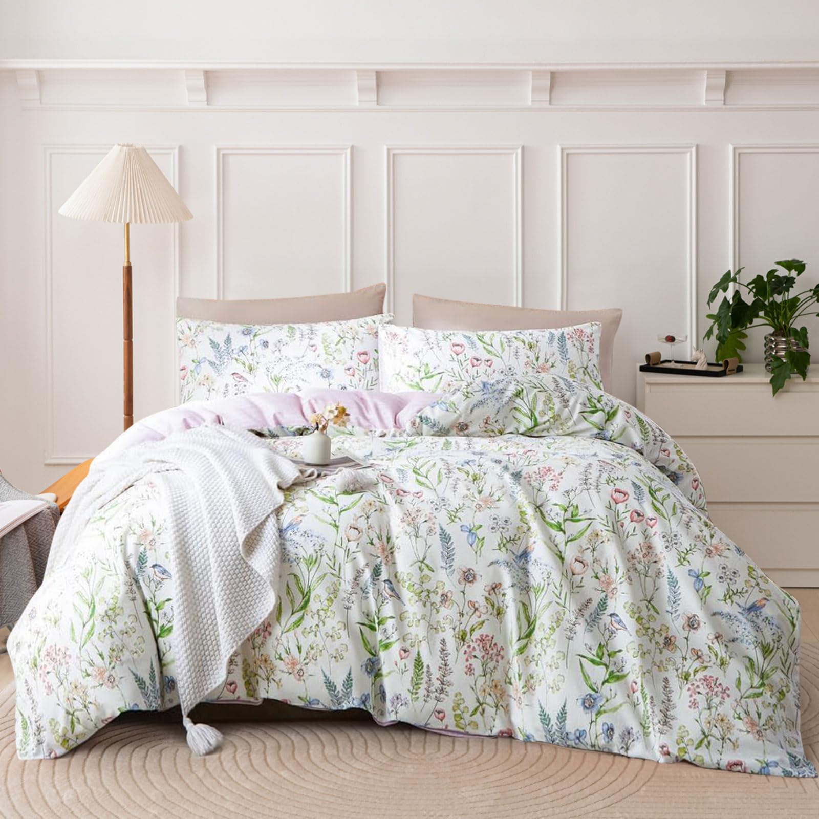 Conjunto De Capa De Edredom Eavd Vintage Garden Style Totalmente Em Algodão Branco