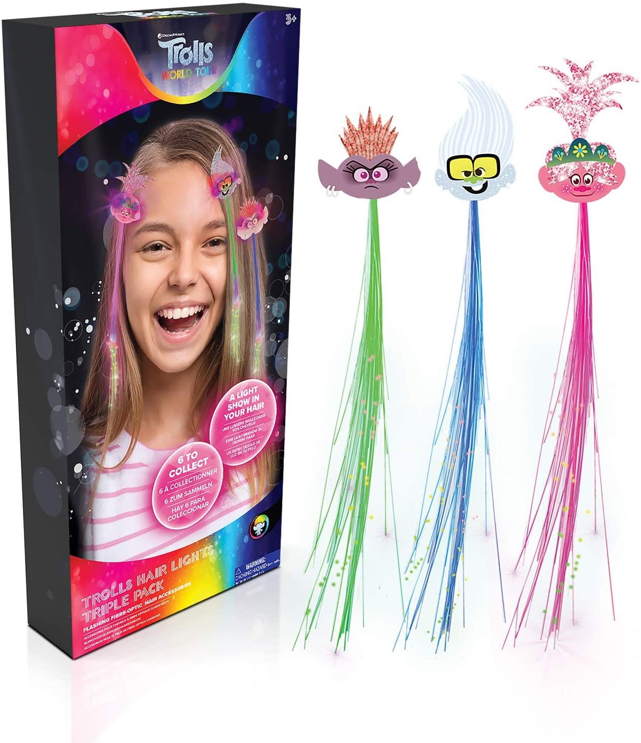 Trolls World Tour Hair Lights 3pk Fibra Óptica Clipes De Cor