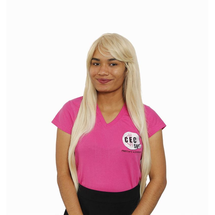 Peruca Lace Wig Lisa Loiro Pérola Franjão Fibra Futura 80cm - imagem 2