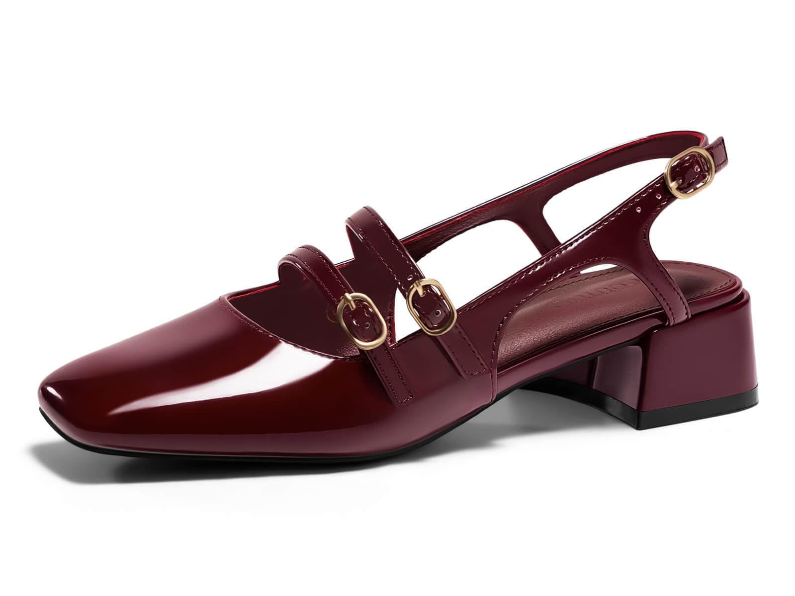 Sapatos Femininos Coutgo Mary Jane Chunky De Salto Baixo Vermelho Escuro 9