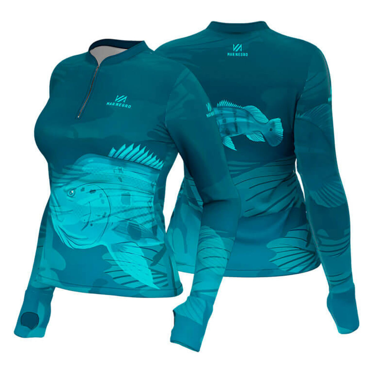 Camiseta Pesca Feminina Mar Negro Tucuna Tiffany Uv50+ Manga Longa