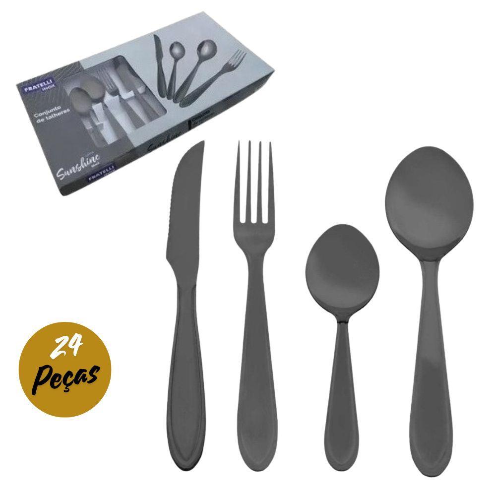 Faqueiro Jogo Talheres Black Aço Inox 24 Peças Sunshine