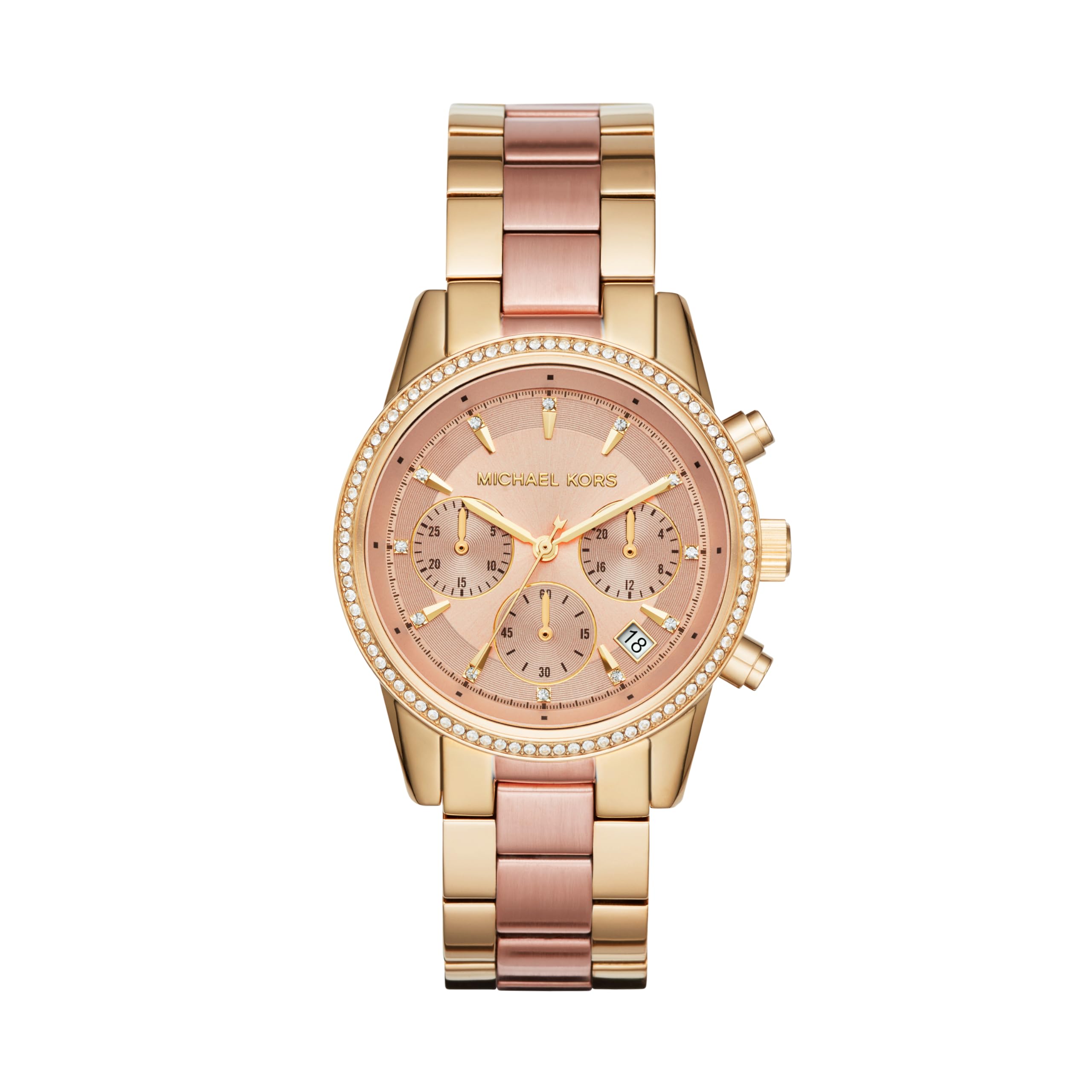 Relógio Michael Kors Ritz Chronograph Mk6475 Em Ouro Rosa Feminino