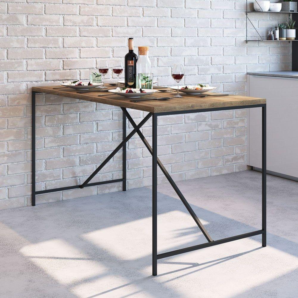 Mesa para Sala de Jantar Estilo Industrial Steel Base Preta