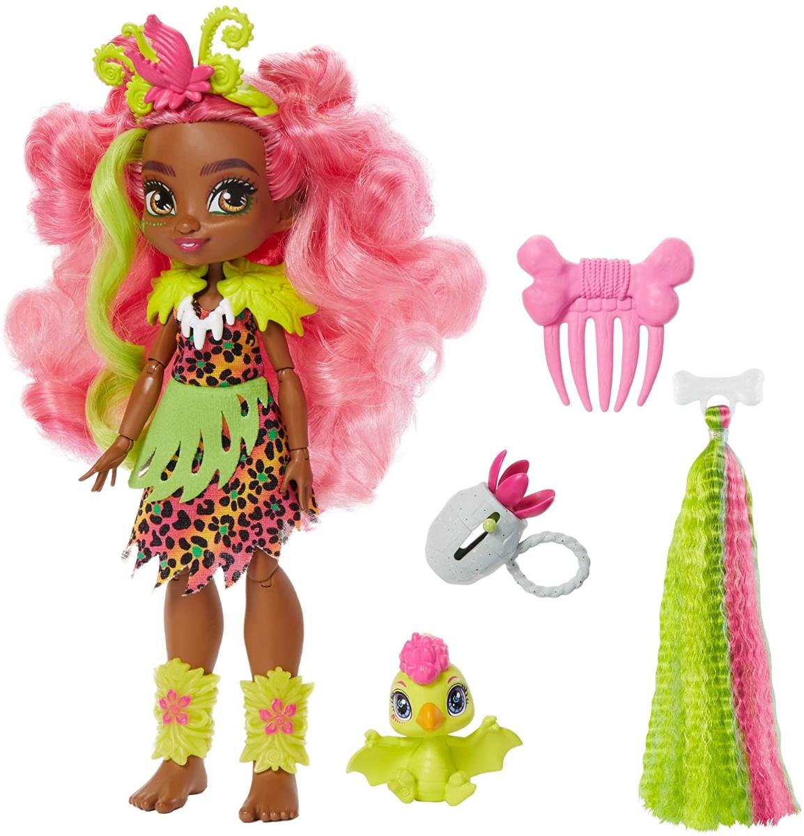 Cave Club Fernessa Boneca Poseable Boneca de Moda Pré-Histórica com Dinossauro Animal de Estimação e Acessórios, Presente para Crianças de 4 An