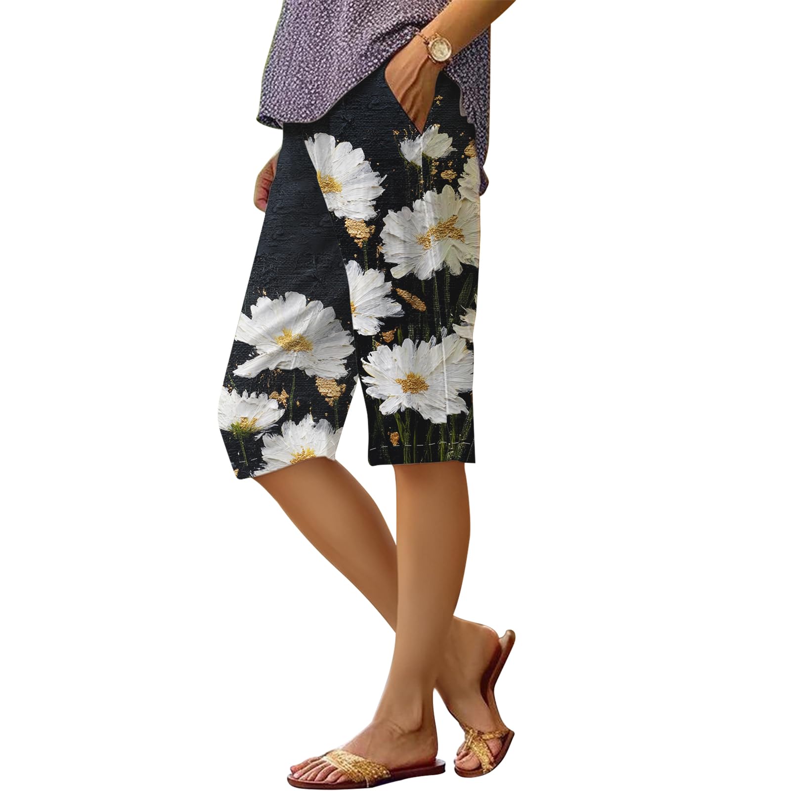 Shorts Dmoyala Com Estampa Floral, Linho, Bermuda, Comprimento Do Joelho, 2gg, Mulheres