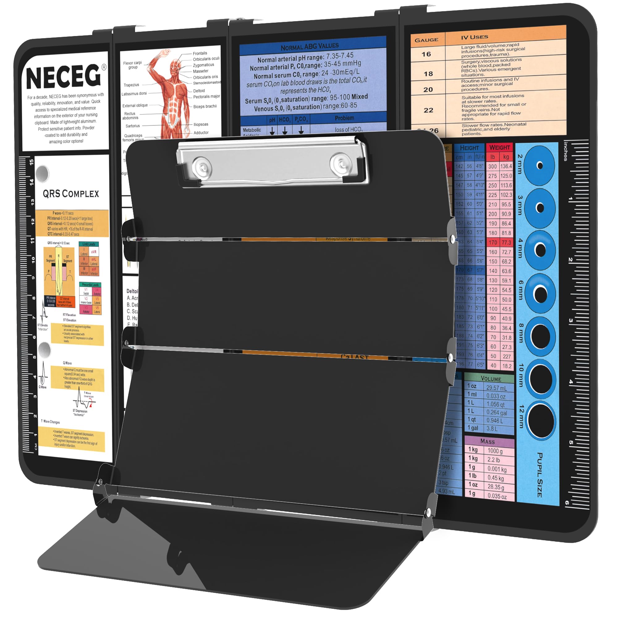 Prancheta De Enfermagem Neceg Dobrável Em Alumínio Preto