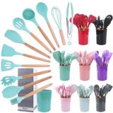 Super Kit Cozinha 12 Peças Utensílios Completo De Silicone De Alta Qualidade Espátula Concha Cor - Preto
