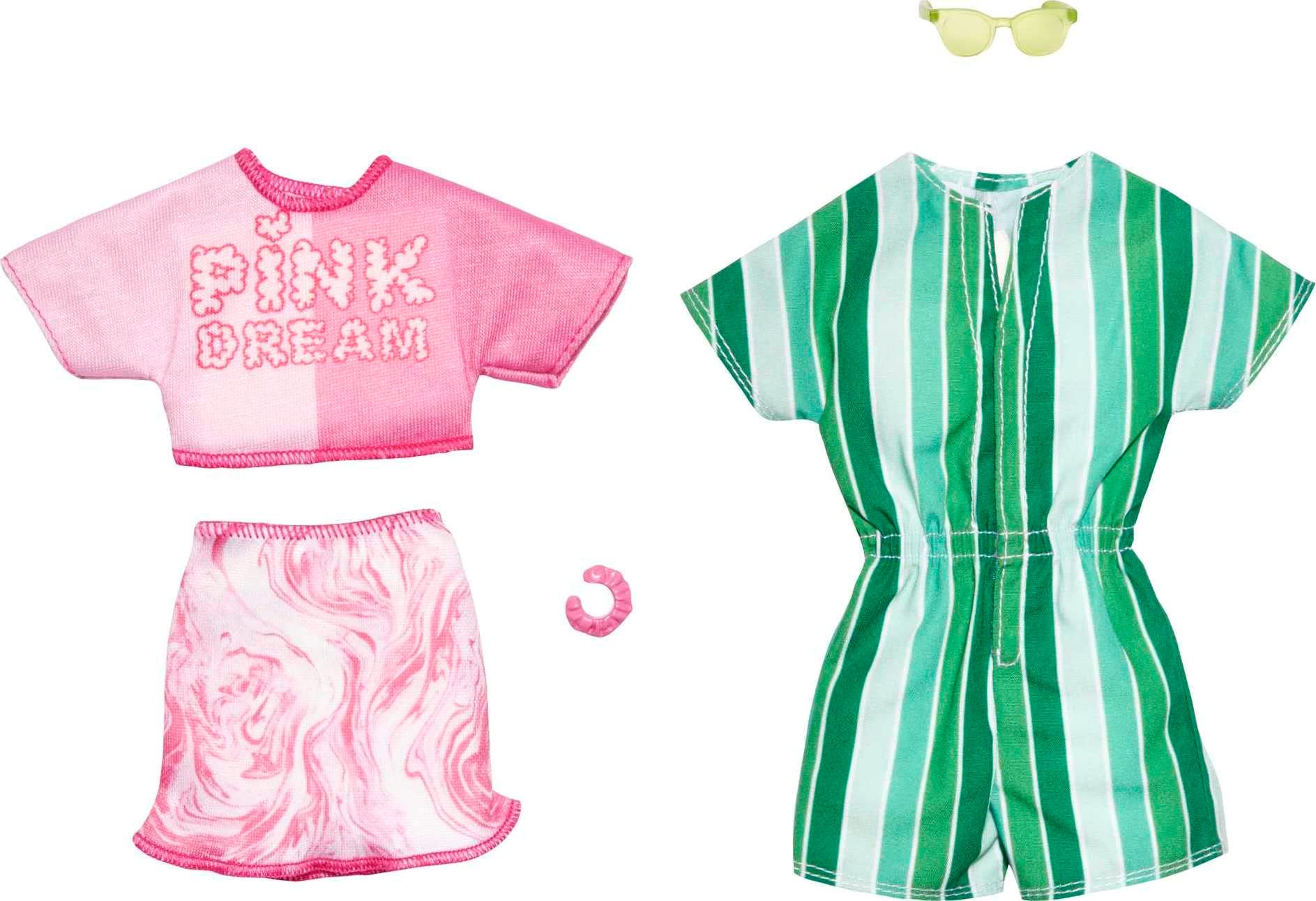 Conjunto De Moda Barbie &amp; Ken Fashions, Pacote Com 2 Roupas E Acessórios