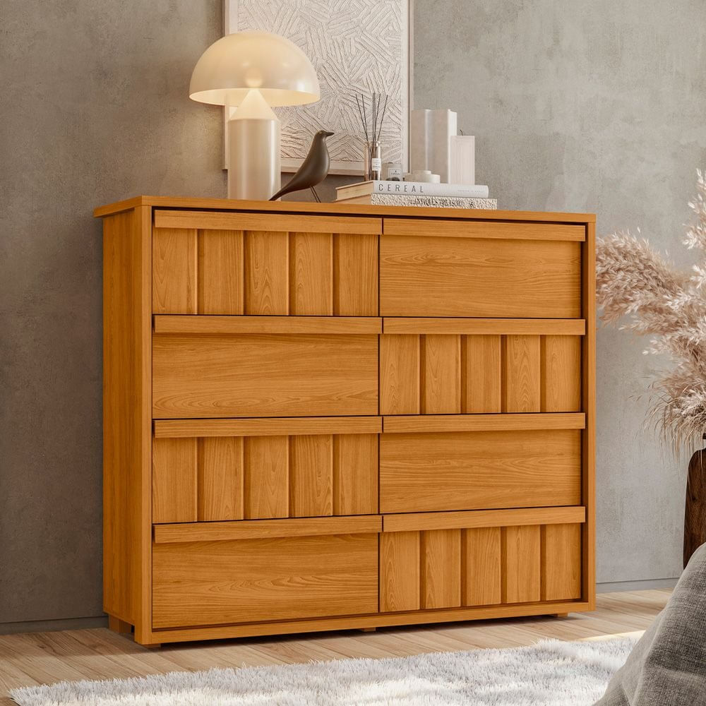 Cômoda Para Quarto 8 Gavetas Ripado 100% Mdf Tarsila Cinamomo