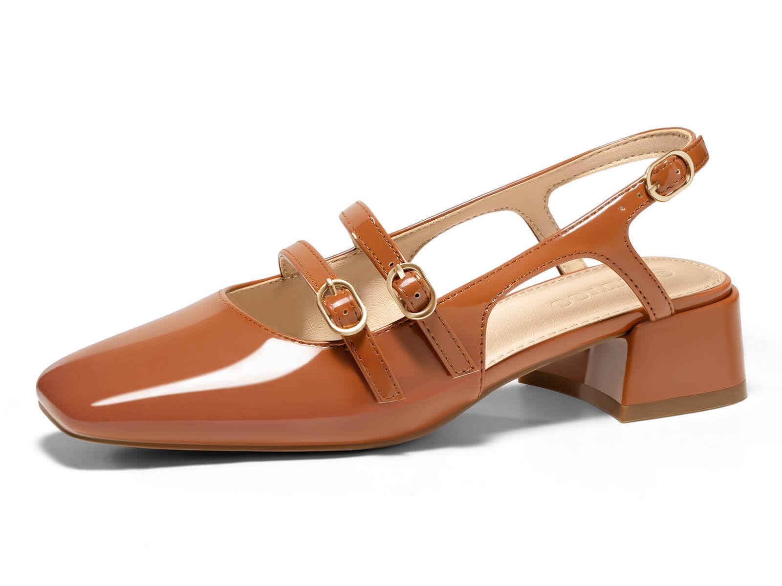 Sapatos Femininos Coutgo Mary Jane Chunky, Salto Baixo, Marrom, Tamanho 6,5