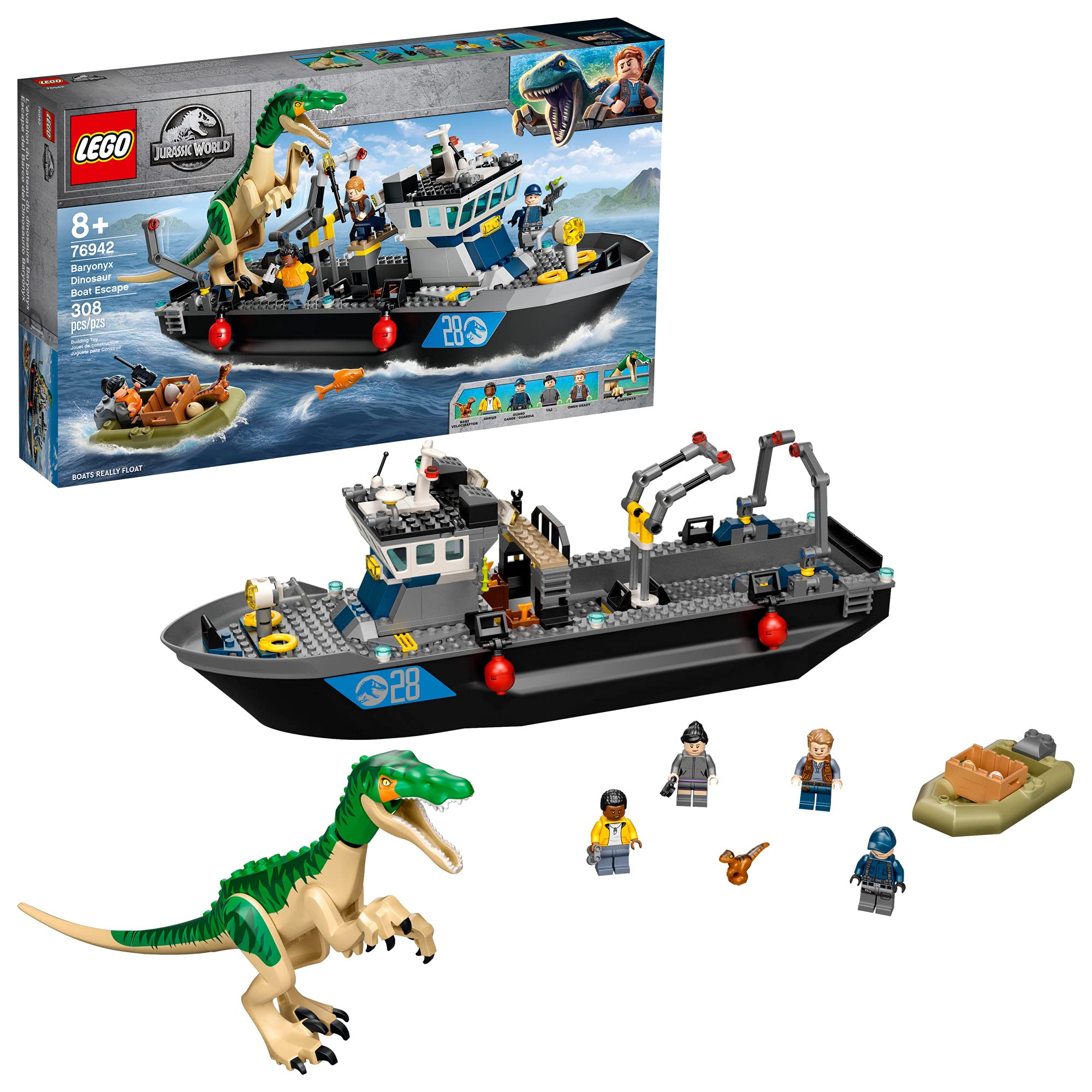 Lego Jurassic World Baryonyx Dinosaur Boat Escape 76942 Kit De Construção, Playset De Brinquedo Legal Para Crianças Criativas, Novo 2021 (308 Peç