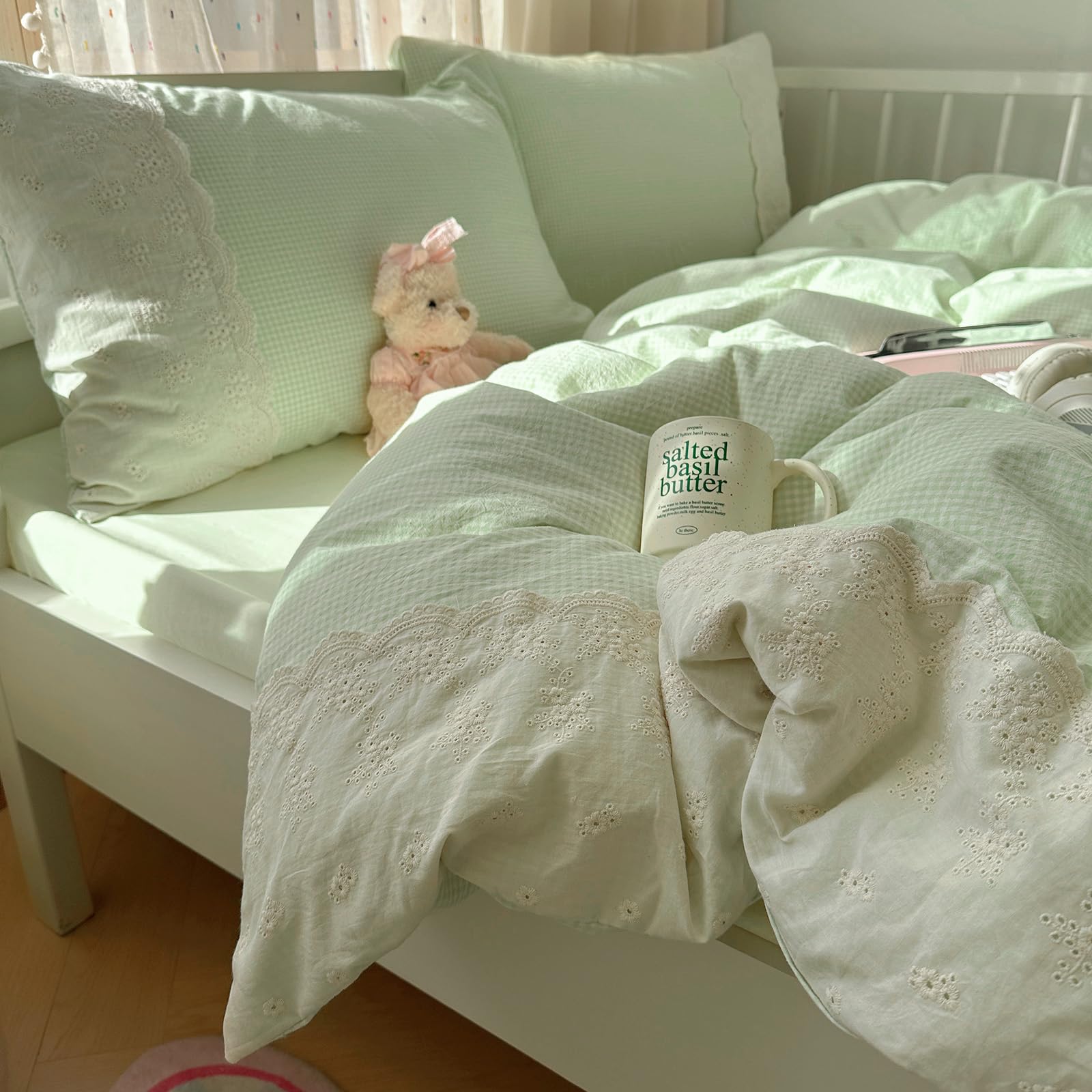 Conjunto De Capa De Edredom Lifetb Green Gingham Full Com 2 Fronhas