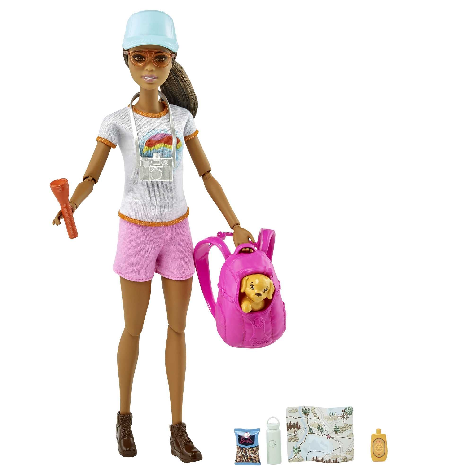 Boneca Barbie Self-care Caminhando Morena Com Cachorro E Acesso.