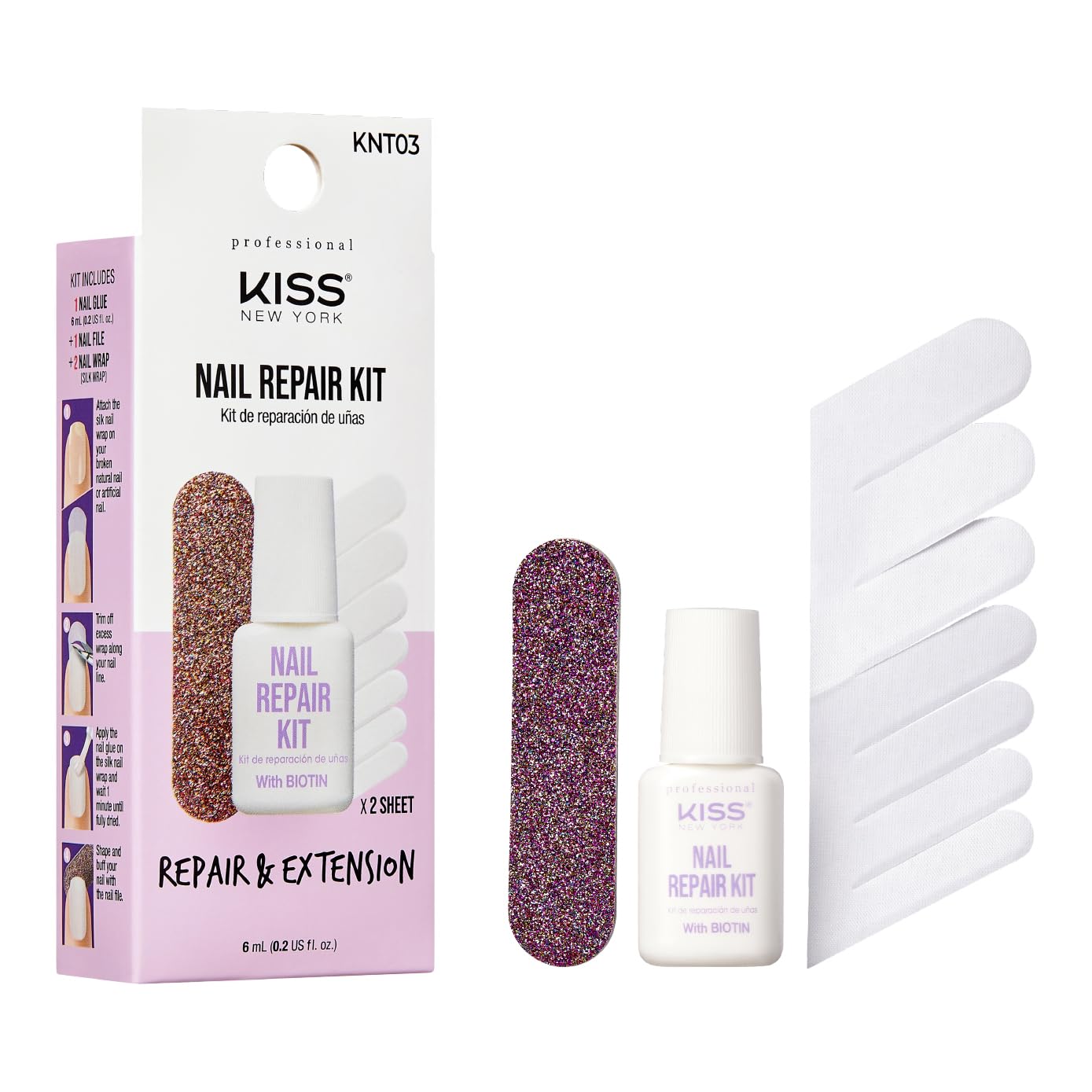 Kit De Reparo De Unhas Kiss New York Para Unhas Danificadas Com Biotina
