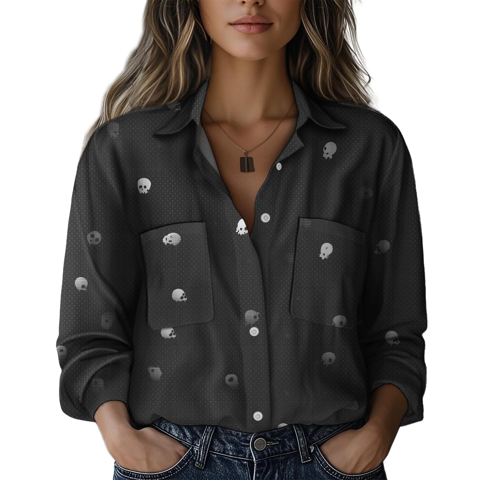 Blusa Domirica Business Shirts Feminina Plus Size Skull 5gg