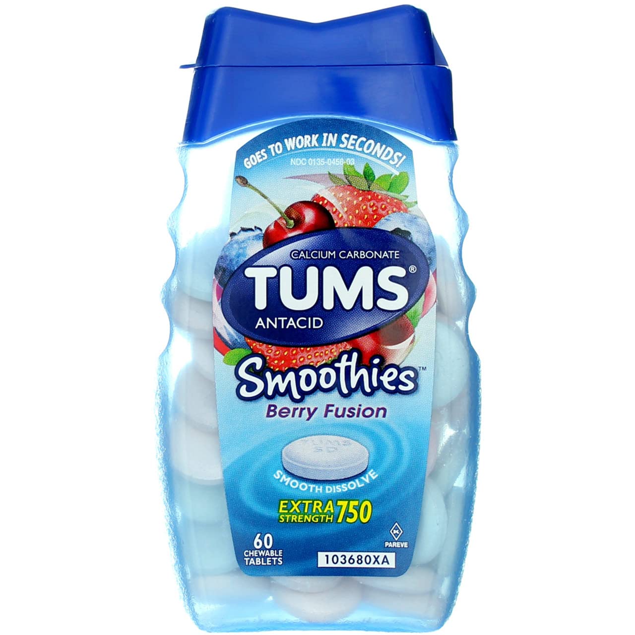 Antiácido Tums Extra Strength Smoothies Berry Fusion 60 Comprimidos