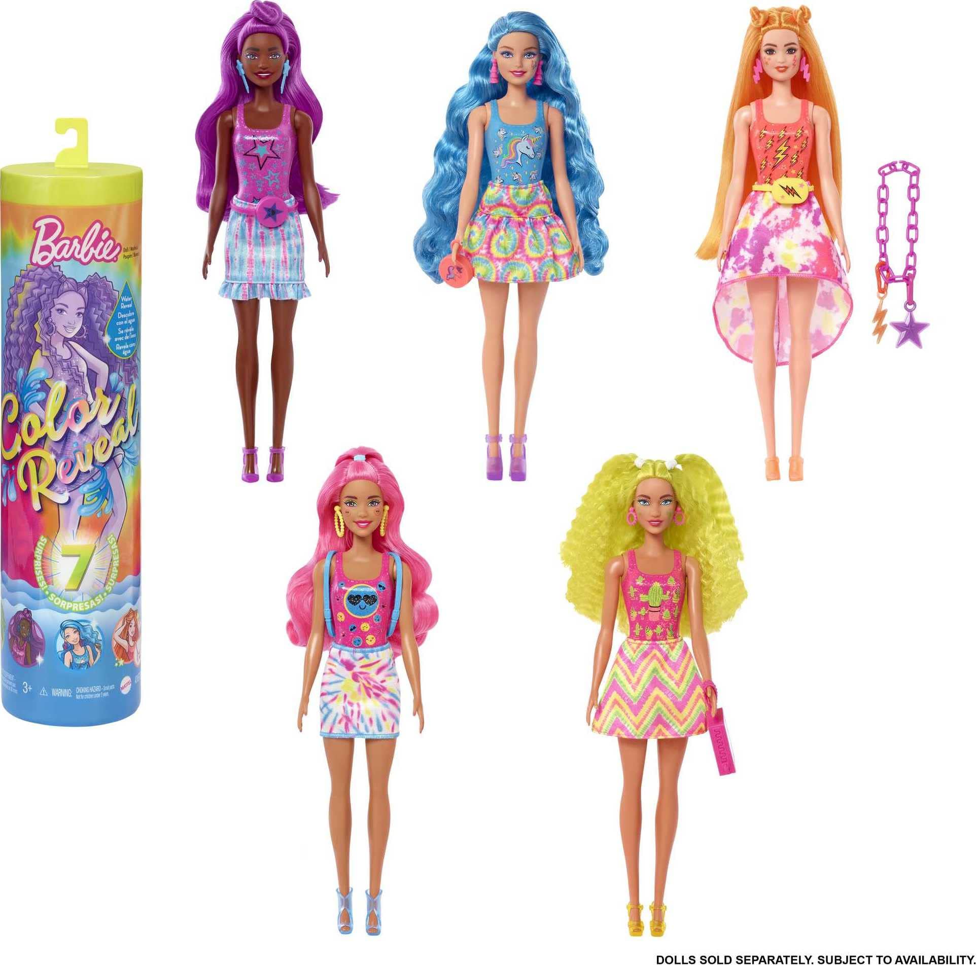 Boneca Barbie Color Reveal Neon Tie-dye Series Com 7 Surpresas