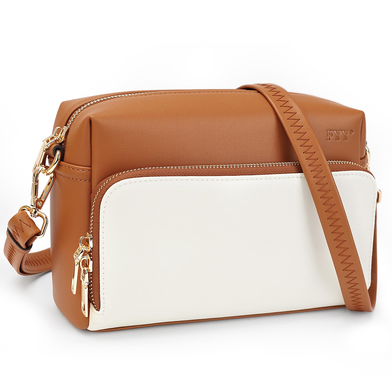 Bolsa Tiracolo Fyy Small Vegan Leather Para Mulheres Branca/marrom