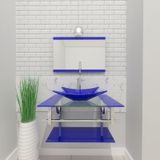 Gabinete Vidro 60Cm Iq Inox Cuba Retangular Azul + Torneira
