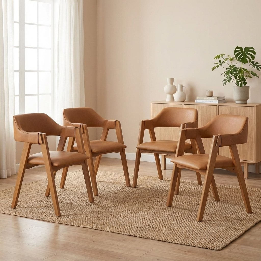 Kit 4 Cadeiras De Jantar Estofadas Em Madeira Maciça E Corino Dalia Caramelo