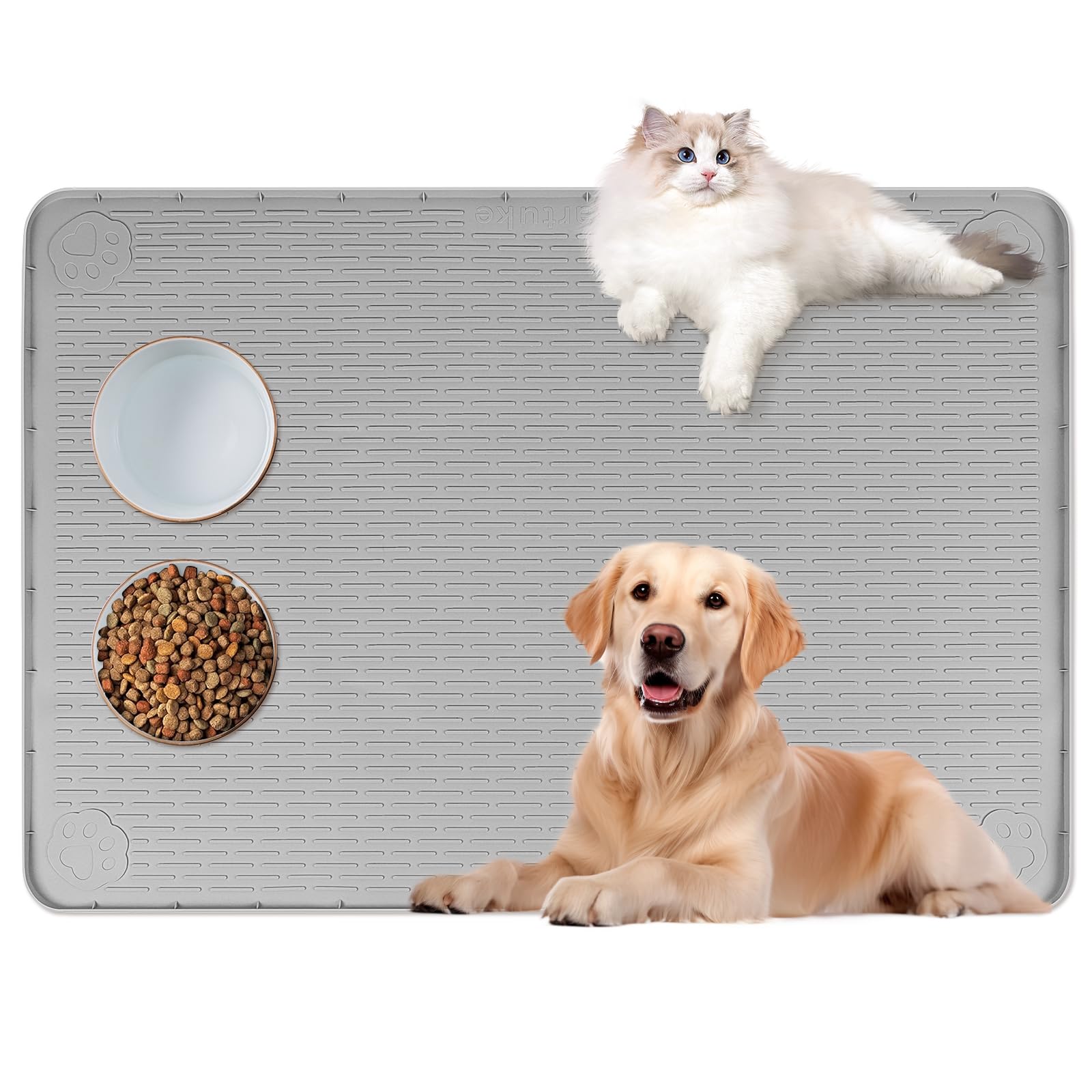 Tapete De Comida Para Gatos Bartuke 40 X 28 Cm Cinza Silicone Antiderrapante