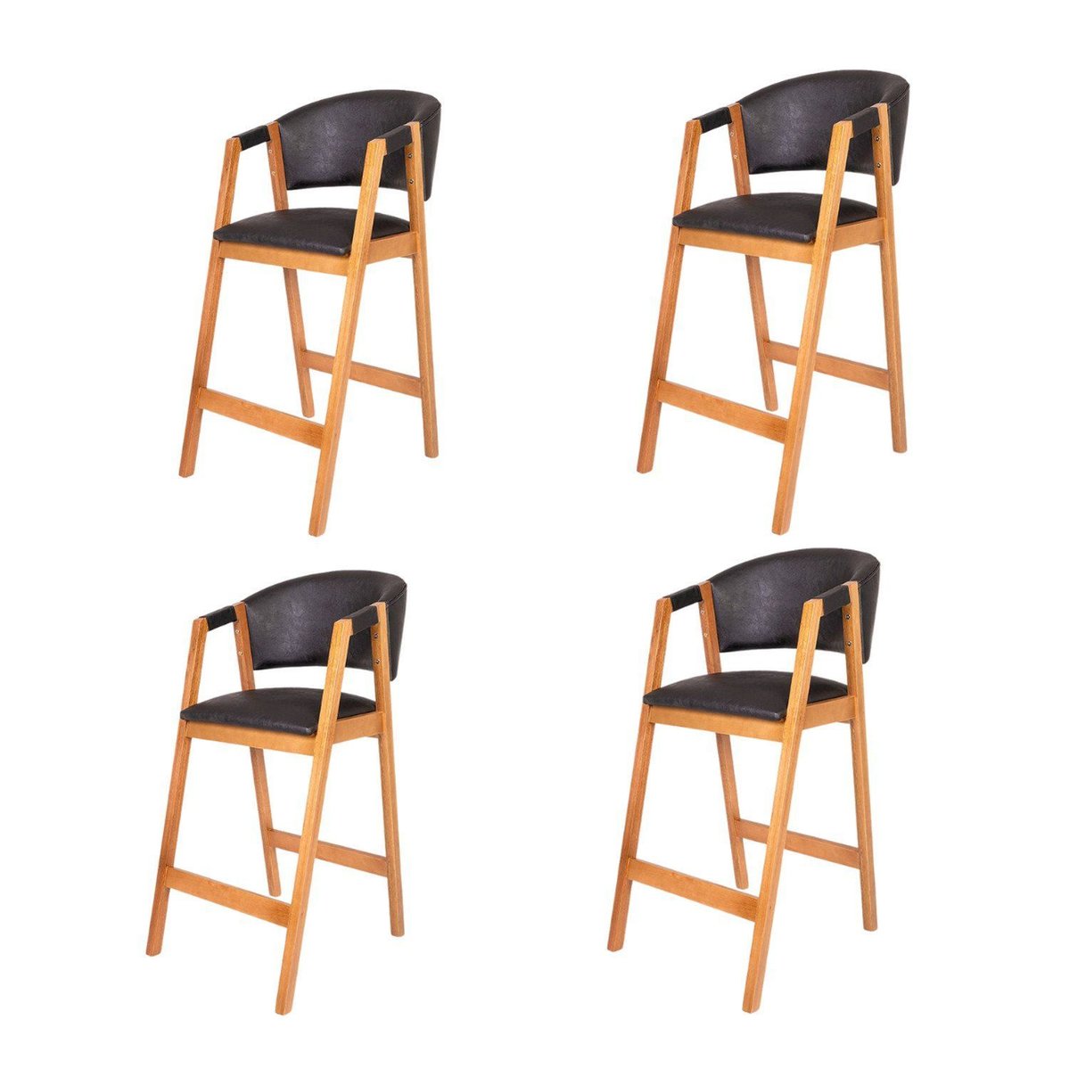 Kit 4 Banquetas Courino Restaurante Bares Cozinha Hibisco Preto