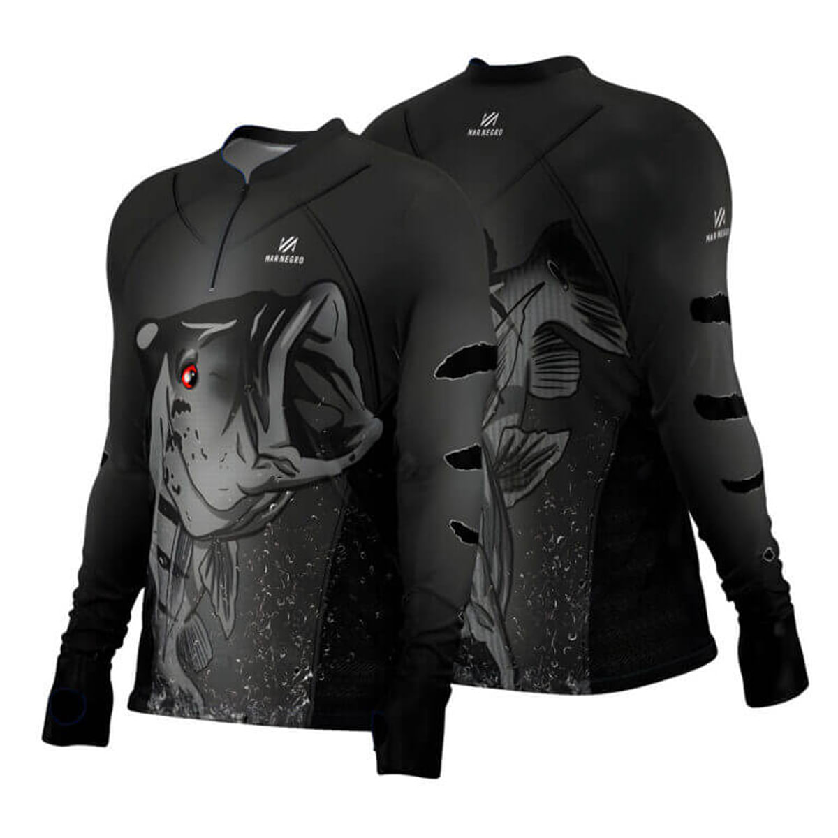 Camiseta Pesca Masculina Mar Negro Tucunaré Açu Uv50+ Manga Longa