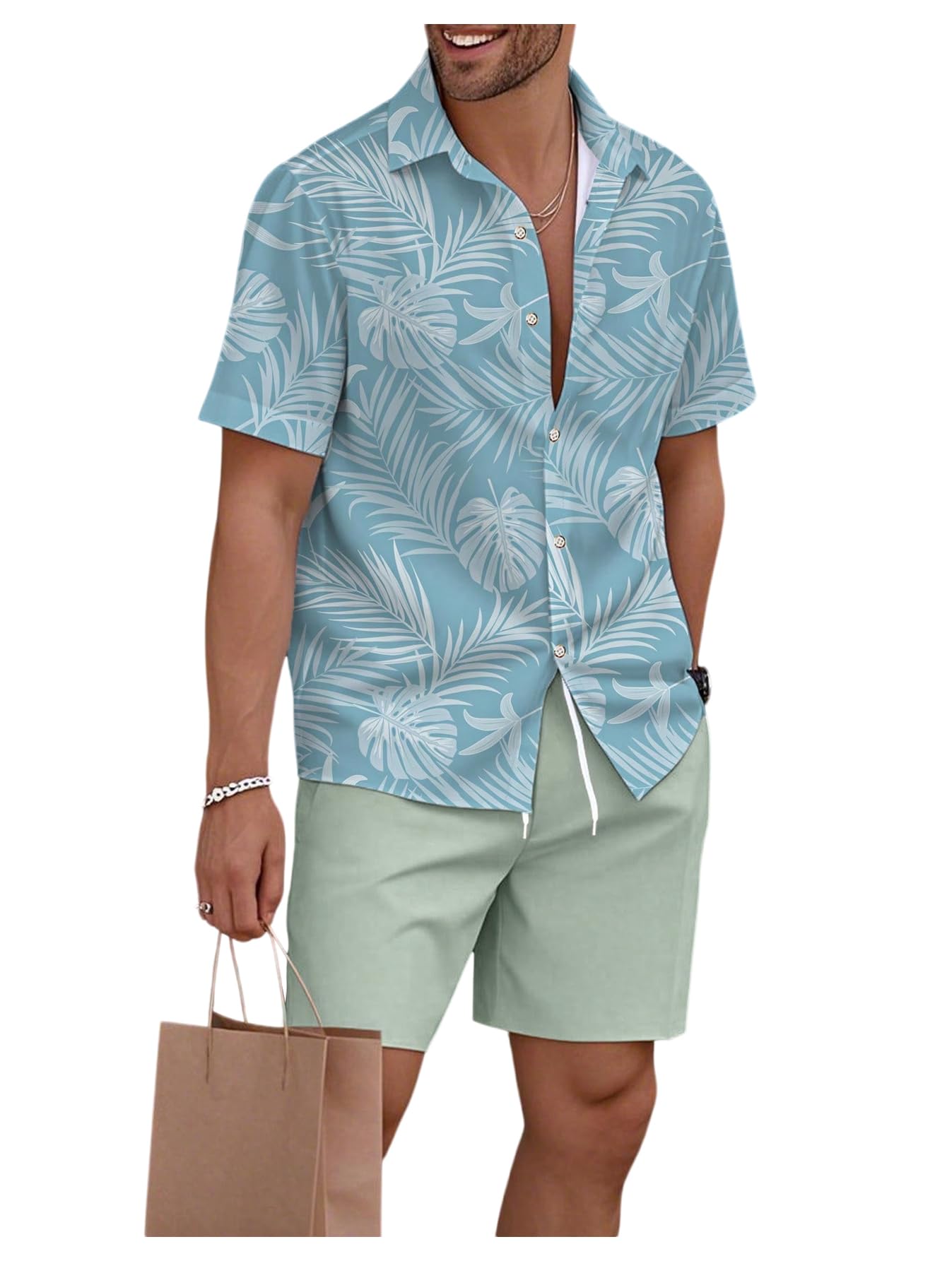 Conjunto Correspondente: Roupas Masculinas De Verão Havaianas Wdirara, Azul, Verde