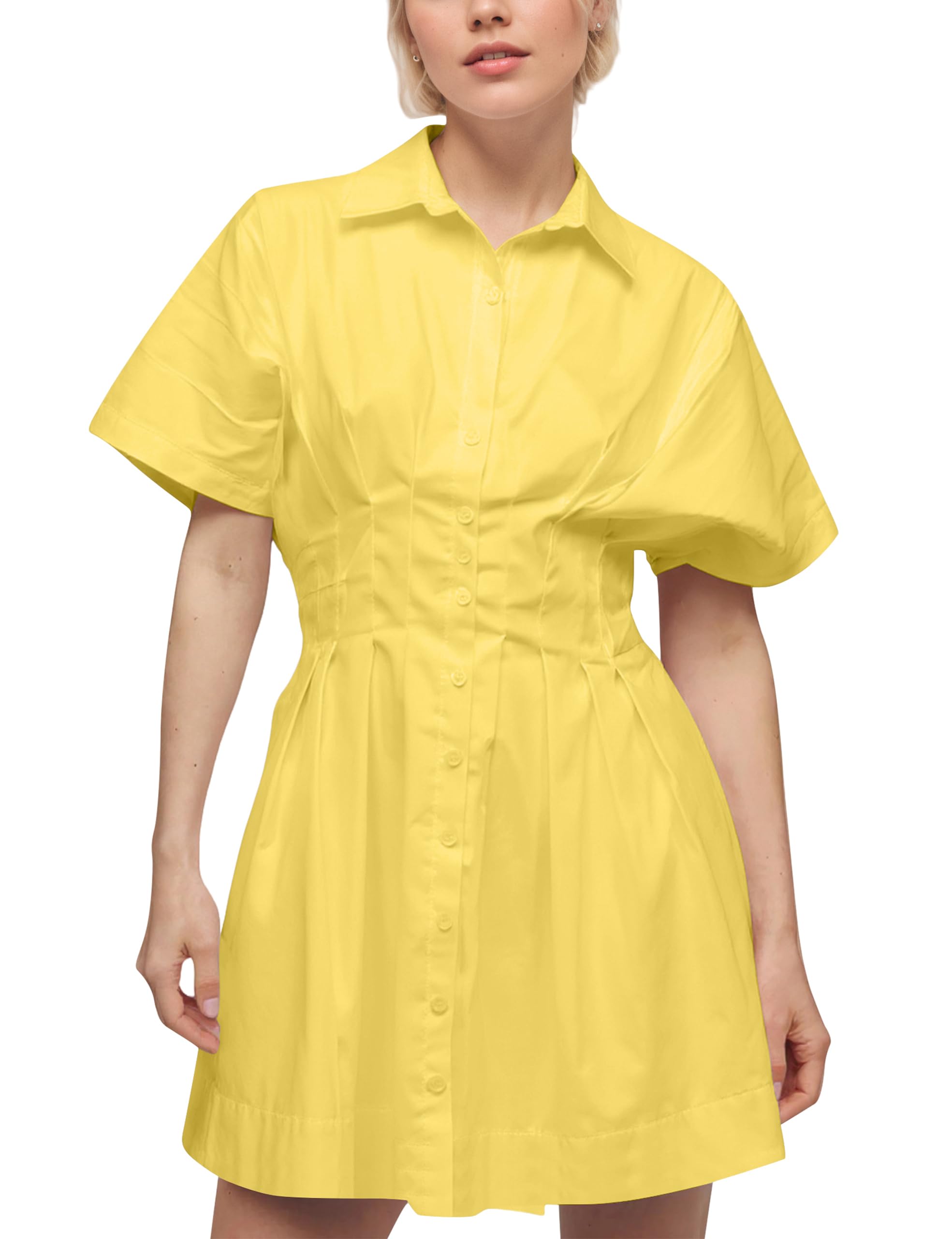 Vestido Jeibkouy Summer De Manga Curta Com Botão Frontal Amarelo