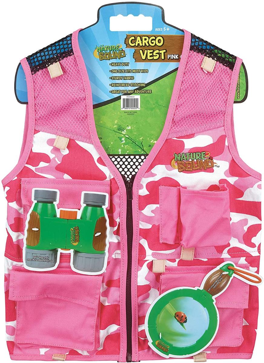 Nature Bound Explorer Kids Cargo Vest for Fishing, Troops, Boating, Outdoor Play, ou Safari Costume. Impressão de camuflagem rosa com quatro bolsos,