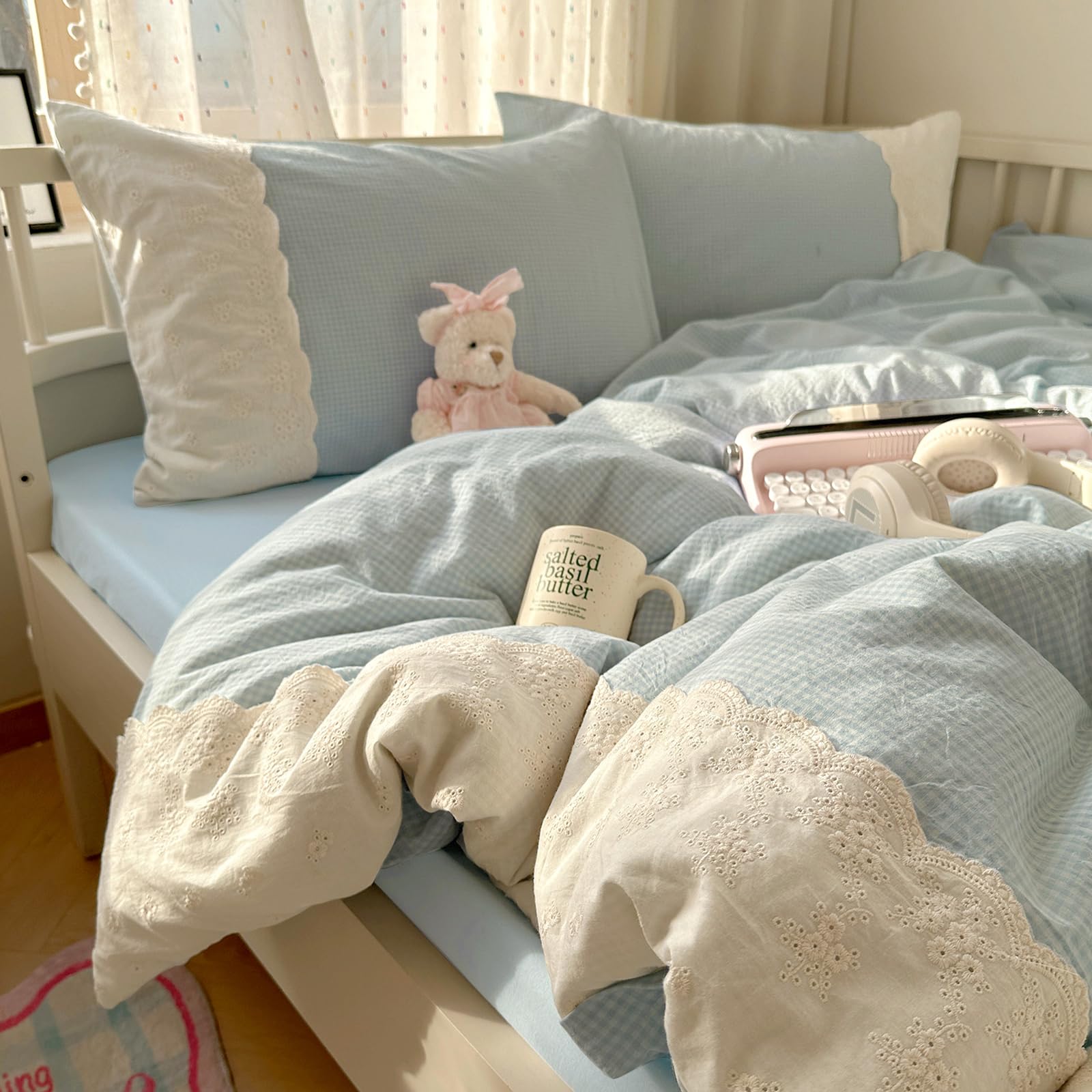 Capa De Edredon Lifetb Blue Gingham Completa Com 2 Fronhas