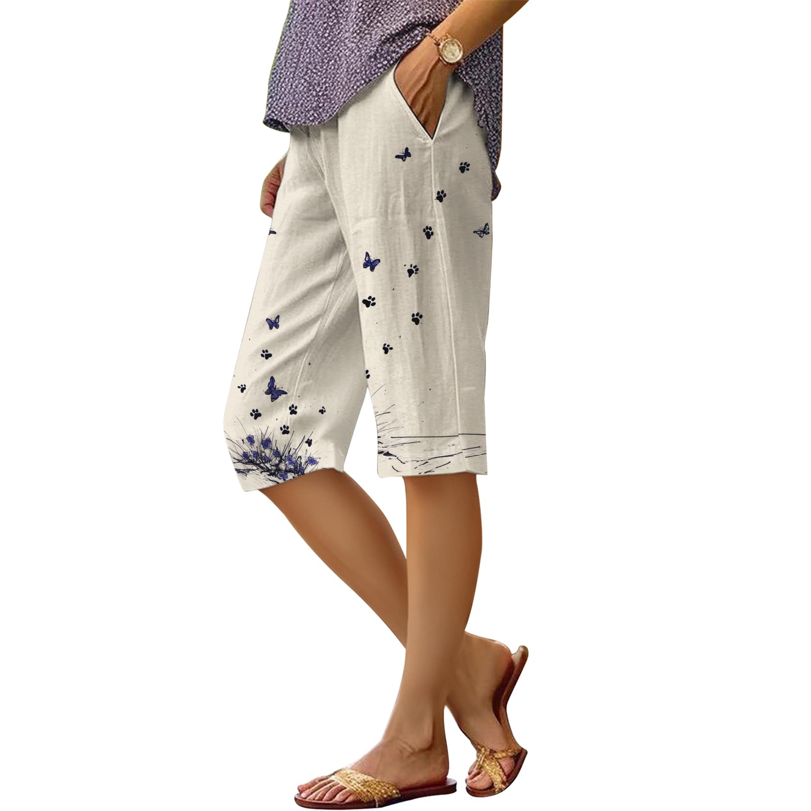 Bermuda Dmoyala Com Estampa Floral De Linho Para Mulheres 5gg